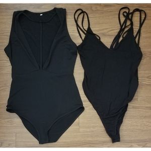 Lot of 2 Black Bodysuits Size Medium M